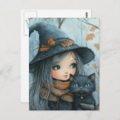 冬の魔女と猫 ポストカード (正面/裏面)