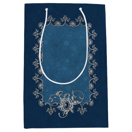 冬の魔法シルバーとミッドナイトブルーの雪 ミディアムペーパーバッグ (正面)