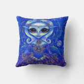 冬の魔法フェアリーの人形と猫と雪片 クッション (裏面)