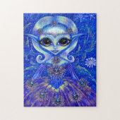 冬の魔法フェアリーの人形と猫と雪片 ジグソーパズル (縦)