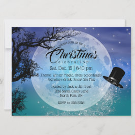 冬の魔法雪だるまハットフルムーンクリスマス 招待状