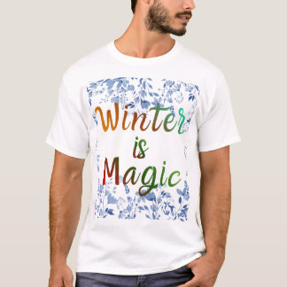 冬の魔法 - 氷のような花のフレーム Tシャツ