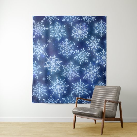 冬の魔法 雪の結晶 深い青空 タペストリー (インサイチュ)
