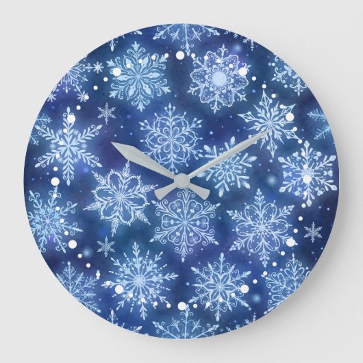 冬の魔法 雪の結晶 深い青空 ラージ壁時計 (正面)