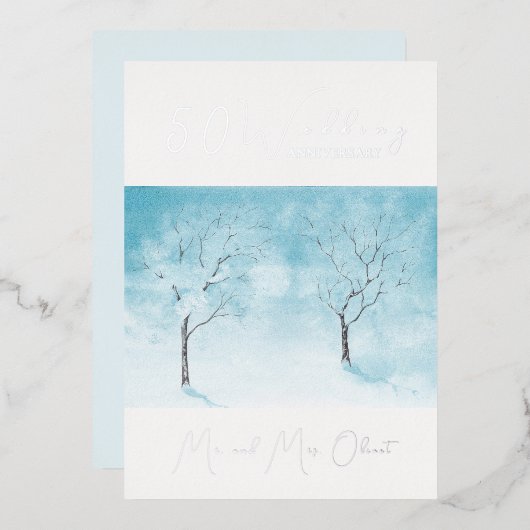 冬の鮮度結婚50周年 箔招待状 (正面/裏面)