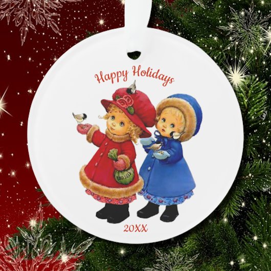 冬の鳥とキュートなクリスマストットのアクリル オーナメント