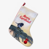 冬の鳥とクリスマスの飾り ラージクリスマスストッキング (正面 (吊り時))