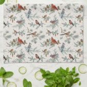 冬の鳥と松の枝模様 キッチンタオル (折り畳み)