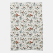 冬の鳥と松の枝模様 キッチンタオル (縦)