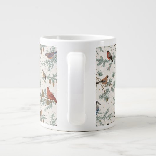 冬の鳥と松の枝模様 ジャンボコーヒーマグカップ (裏面)