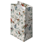 冬の鳥と松の枝模様 スモールペーパーバッグ (正面アングル)