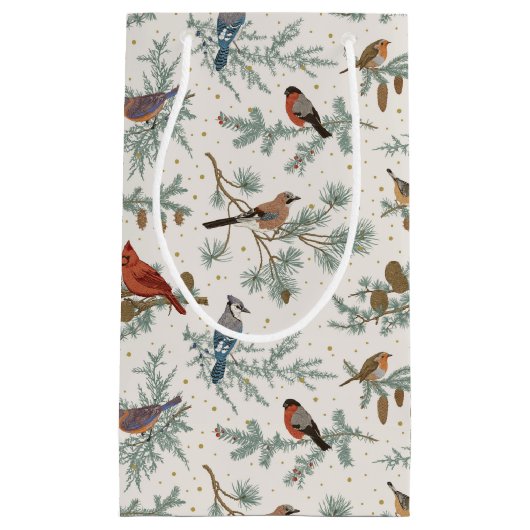 冬の鳥と松の枝模様 スモールペーパーバッグ (正面)