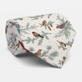 冬の鳥と松の枝模様 ネクタイ (ロール)