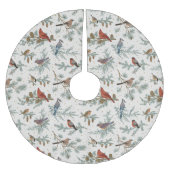 冬の鳥と松の枝模様 ブラッシュドポリエステルツリースカート (正面)