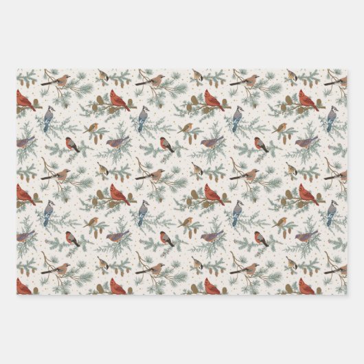 冬の鳥と松の枝模様 ラッピングペーパーシート (正面2)