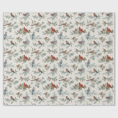 冬の鳥と松の枝模様 ラッピングペーパー (フラット)
