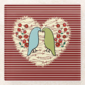 冬の鳥と果実が大好き ガラスコースター (正面)