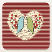 冬の鳥と果実が大好き スクエアペーパーコースター (正面)