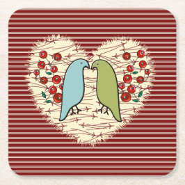 冬の鳥と果実が大好き スクエアペーパーコースター