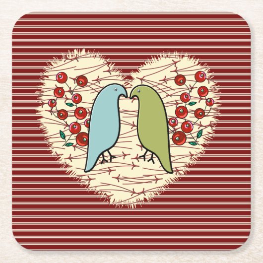 冬の鳥と果実が大好き スクエアペーパーコースター (正面)