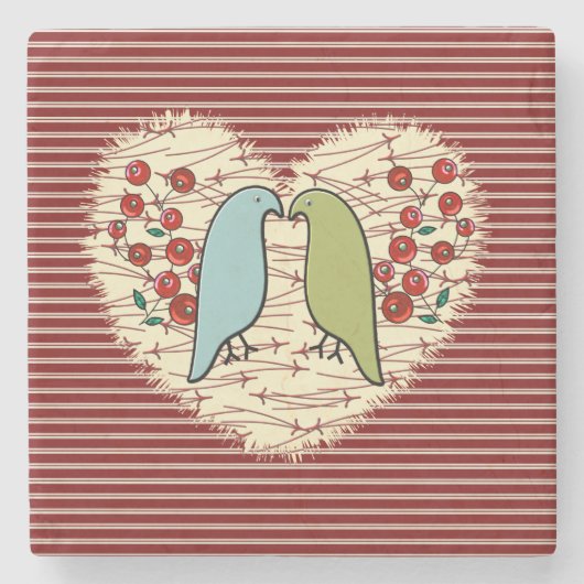 冬の鳥と果実が大好き ストーンコースター (正面)