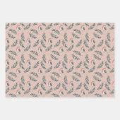 冬の鳥と葉の模様 ラッピングペーパーシート (正面)