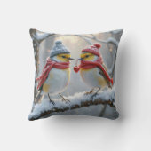 冬の鳥と赤いハート クッション (裏面)