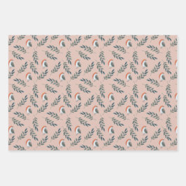 冬の鳥と離れのパターン ラッピングペーパーシート