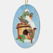 冬の鳥と鳥小屋 – カスタマイズ セラミックオーナメント (左)