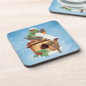 冬の鳥と鳥小屋 コースター (左側)