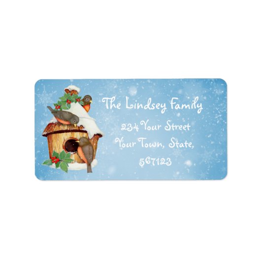 冬の鳥と鳥小屋 ラベル (正面)