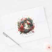 冬の鳥のリースパーソナライズ ラウンドシール (封筒)