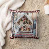 冬の鳥の家クリスマスアニマルアート クッション (ブランケット)