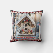冬の鳥の家クリスマスアニマルアート クッション (裏面)