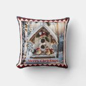 冬の鳥の家クリスマスアニマルアート クッション (正面)