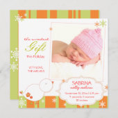 冬の鳥の新生児女の子の写真の誕生発表 シーズンカード (正面/裏面)