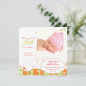 冬の鳥の新生児女の子の写真の誕生発表 シーズンカード (スタンド正面)