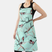 冬の鳥の木の枝の水色 エプロン (インサイチュ)