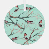 冬の鳥の木の枝の水色 ガラスオーナメント (裏面)