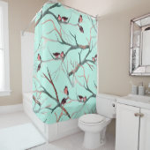 冬の鳥の木の枝の水色 シャワーカーテン (インサイチュ)