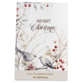 冬の鳥の赤い果実メリークリスマス ミディアムペーパーバッグ (裏面)
