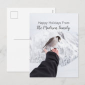 冬の鳥の雪のクリスマスカード シーズンポストカード (正面/裏面)