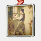 冬の鳥を食べ物を与えること メタルオーナメント (左)