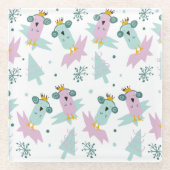 冬の鳥クリスマスツリーアイスバーグドードル ガラスコースター (正面)