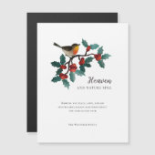 冬の鳥ホリーベリー磁気クリスマスカード (正面/裏面)