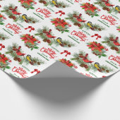 冬の鳥ポインセチア花束クリスマス ラッピングペーパー (角)