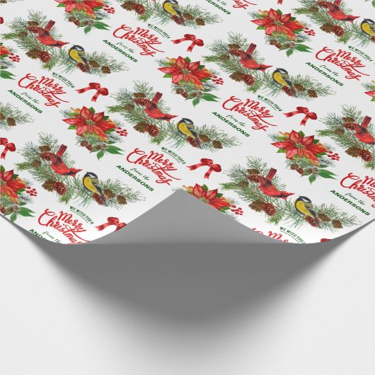 冬の鳥ポインセチア花束クリスマス ラッピングペーパー (角)