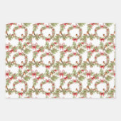 冬の鳥レッドポインセチアリースとリボン ラッピングペーパーシート (正面3)