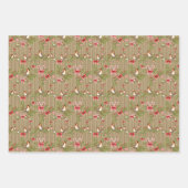 冬の鳥レッドポインセチアリースとリボン ラッピングペーパーシート (正面2)