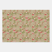 冬の鳥レッドポインセチアリースとリボン ラッピングペーパーシート (正面)